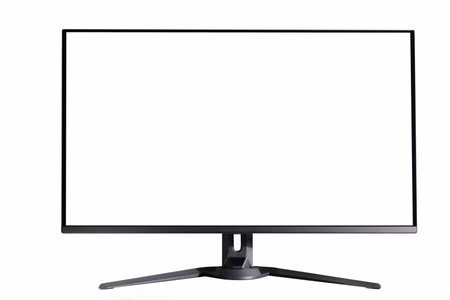 PC table mockup monitor, modern screen technology on white backgroundの写真素材