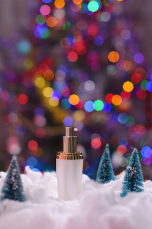 Cosmetic container mockup, Christmas concept, seasonal saleの写真素材