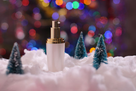 Cosmetic container mockup, Christmas concept, seasonal saleの写真素材
