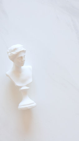 Marble head of young woman on white marble background, copy spaceの写真素材