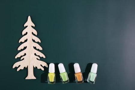 Manicure nails set with Christmas decoration, festive cardの写真素材