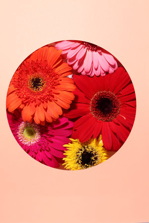 Gerbera flowers different colors, colorful frolar background, flora conceptの写真素材