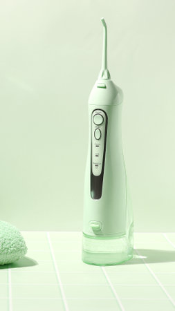 Dental irrigator, teeth health, electric oral device, bathroom lifestyleの写真素材