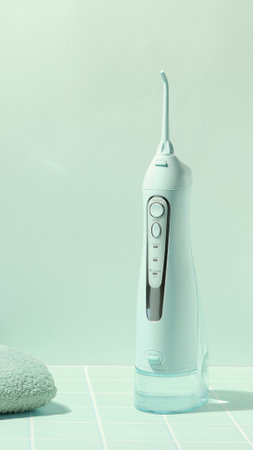 Dental irrigator, teeth health, electric oral device, bathroom lifestyleの写真素材