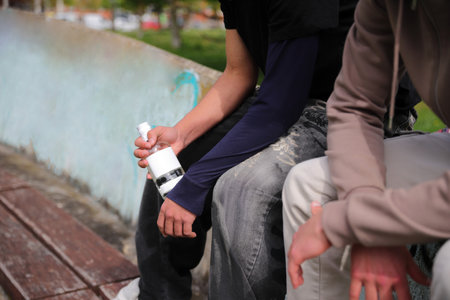 Alcoholism addiction, teenager alcohol problem, drunk conceptの写真素材