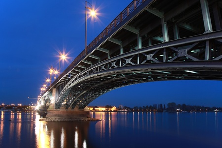 The Theodor Heuss Bridge links Mainz with Wiesbaden in Germany over the Rhine Riverの写真素材