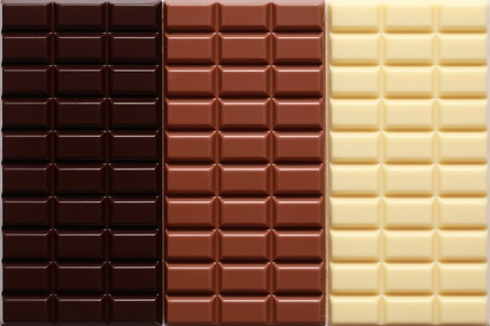 White, dark and milk chocolate side by sideの写真素材