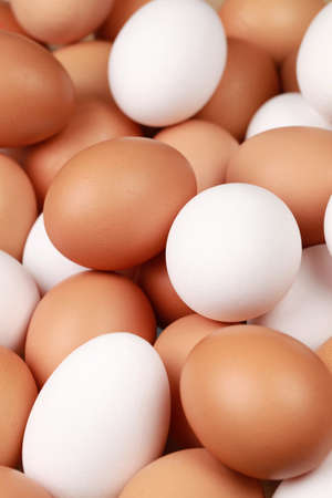 White and brown eggs one upon the otherの写真素材
