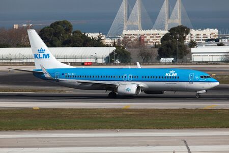 Lisbon, Portugal - February 29, 2012: A KLM Royal Dutch Airlines Boeing 737-800 with the registration PH-BXL taxis at Lisbon airport (LIS). KLM is the flag carrier airline of the Netherlands with its hub at Amsterdam Airport Schiphol. It operates with 117のeditorial素材