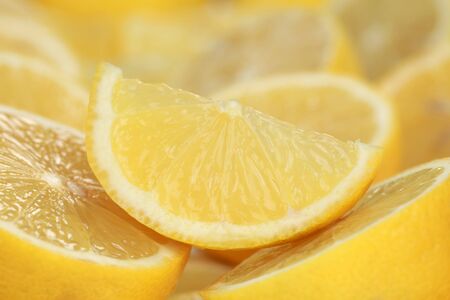 Close-up shot of a sliced lemon with copy-spaceの写真素材