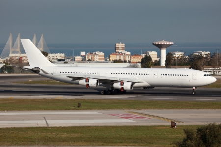 An aircraft has just landed at an airportの写真素材