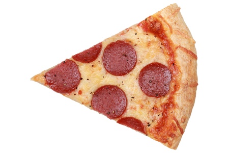 Slice of a Pepperoni Pizza isolated on white backgroundの写真素材