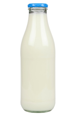 Fresh milk in a bottle isolated on white backgroundの写真素材