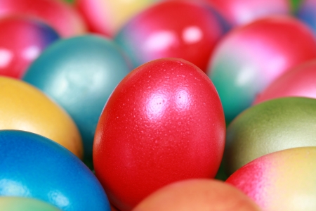 Collection of Easter eggs forming a backgroundの写真素材