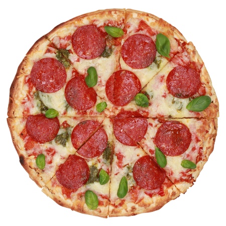 Sliced Pepperoni Pizza, isolated on white backgroundの写真素材