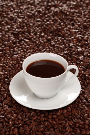 Hot coffee in a coffee cup, with plenty of copy spaceの写真素材