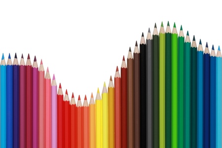 Colored pencils forming a diagram with the shape of a waveの写真素材