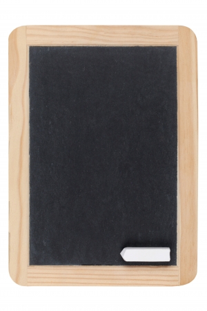 Blank blackboard with chalk isolated on white backgroundの写真素材