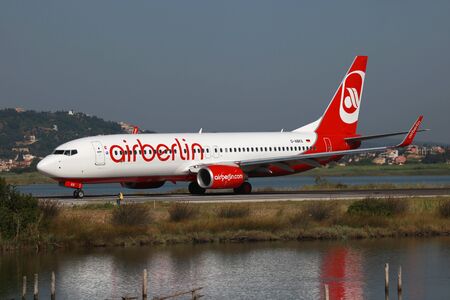 Corfu, Greece - July 10, 2012: An Air Berlin Boeing 737-800 taxis to takeoff position. Air Berlin is Germanyのeditorial素材