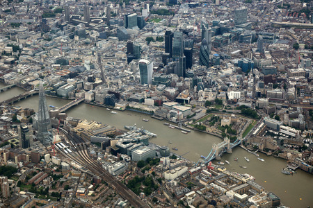 Aerial view of London with the Tower Bridge, The Shard, Tower of London and banksのeditorial素材