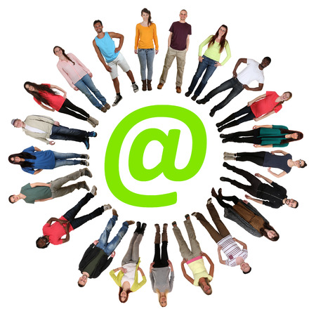 Digital generation group of happy smiling young peopleの写真素材