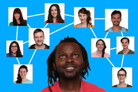African with relations, multicultural friends and contacts in social network