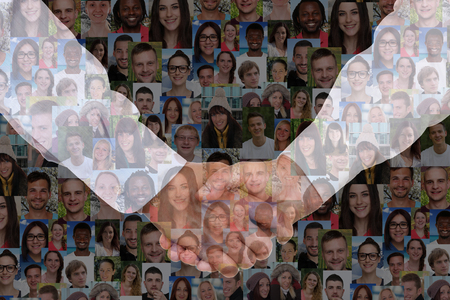 Businessman handshake success in business collage with successful people backgroundの写真素材