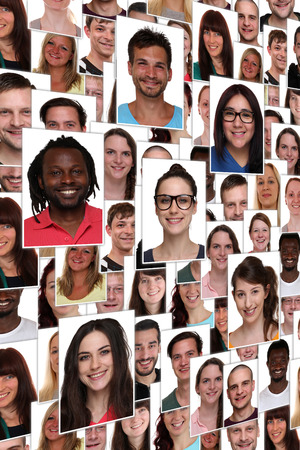 Background collage group portrait of multiracial young happy smiling peopleの写真素材