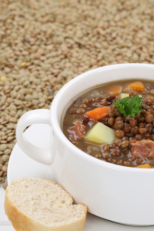 Lentil soup stew meal with many lentils closeupの写真素材