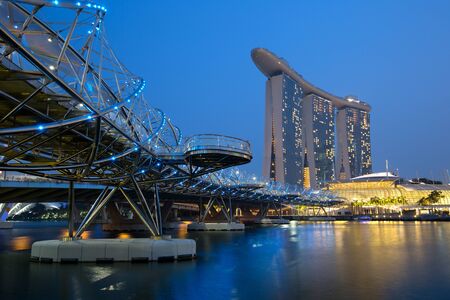 Singapore Marina Bay Skyline city at night panoramaのeditorial素材