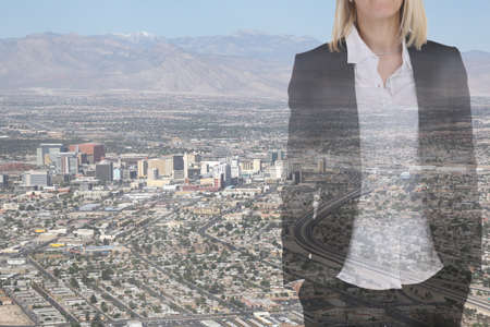 Business woman businesswoman manager city double exposure town