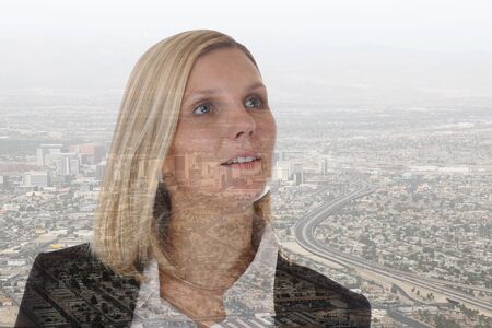 Business woman businesswoman career success future manager city double exposure successful