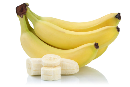 Bananas banana slices fruits isolated on a white backgroundの写真素材