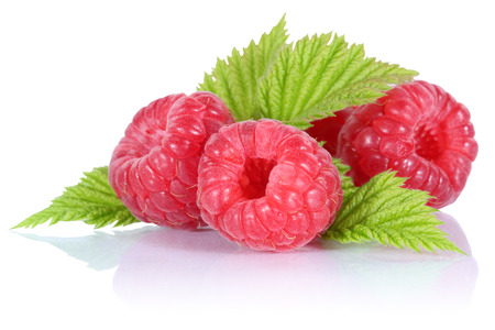 Raspberry raspberries berry berries isolated on a white backgroundの写真素材