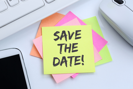 Save the date invitation message information desk computer keyboard Save the date invitation message information desk computer keyboard