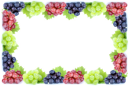 Grapes red green blue fruits isolated on a white background frame copyspace copy spaceの写真素材