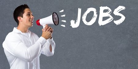 Jobs, job working recruitment employees business concept young man megaphone bullhornの写真素材