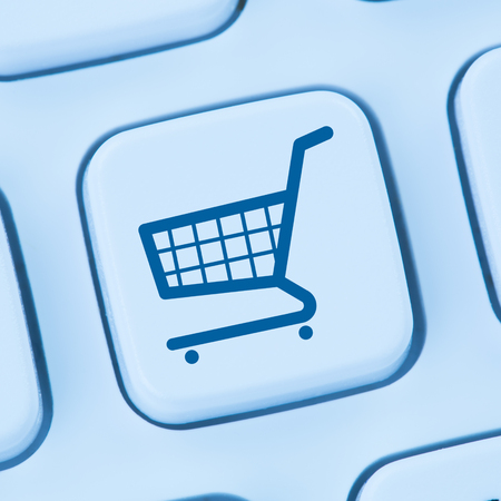 Online shopping e-commerce ecommerce internet shop concept blue computer web keyboard