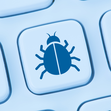Computer virus Trojan network online security blue internet web keyboardの写真素材