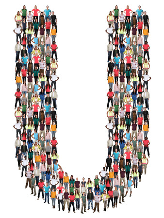 Letter U alphabet group of people isolated on a white backgroundのeditorial素材