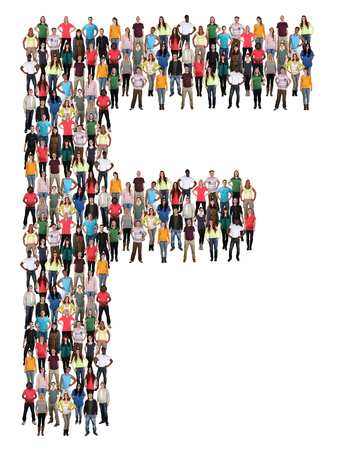 Letter F alphabet group of people isolated on a white backgroundのeditorial素材
