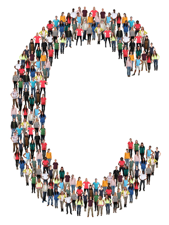 Letter C alphabet group of people isolated on a white backgroundのeditorial素材