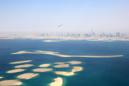 Dubai The World Islands Island Burj Khalifa aerial view photography UAEのeditorial素材