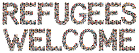 Refugees welcome immigrants multi ethnic group of people isolatedの写真素材