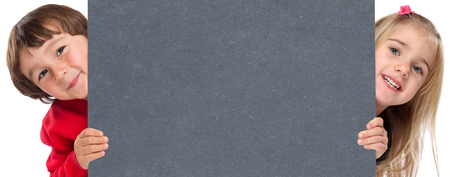 Children kids copyspace copy space board marketing empty blank sign girl boyの写真素材