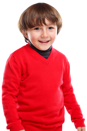 Child kid boy upper body portrait smiling face isolated on a white backgroundの写真素材