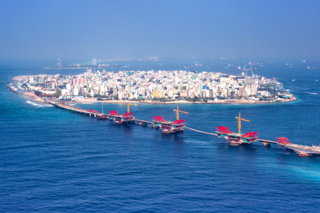 Male Maldives capital city island sea panorama bridge aerial photo oceanの写真素材