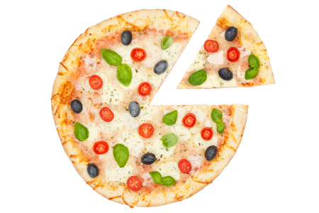 Pizza margarita margherita slice diagram chart info isolated on a white backgroundの写真素材
