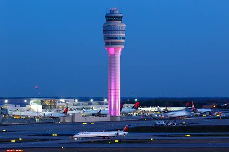Atlanta, Georgia â April 2, 2019: Tower at Atlanta Airport (ATL) in the United States.のeditorial素材