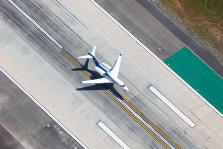 Los Angeles, California â€“ April 14, 2019: Aerial view of Wheels Up Cessna 750 Citation X...